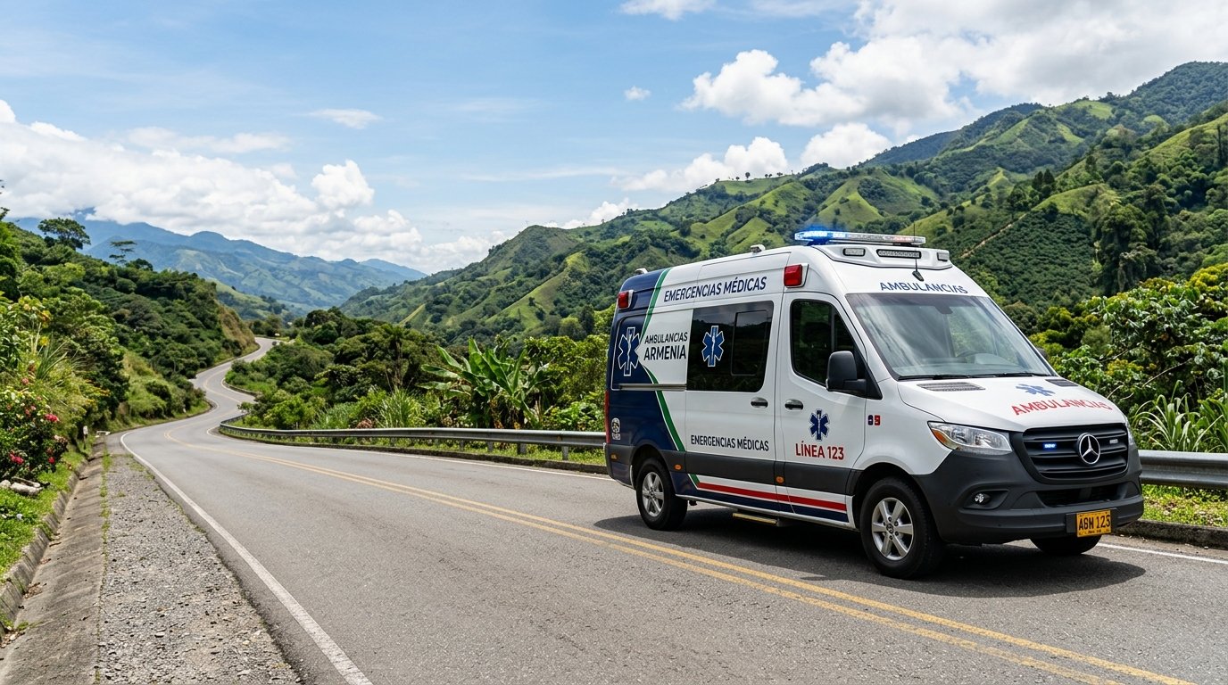 Ambulancia Medicalizada de Ambulancias Armenia en carretera del Quindío