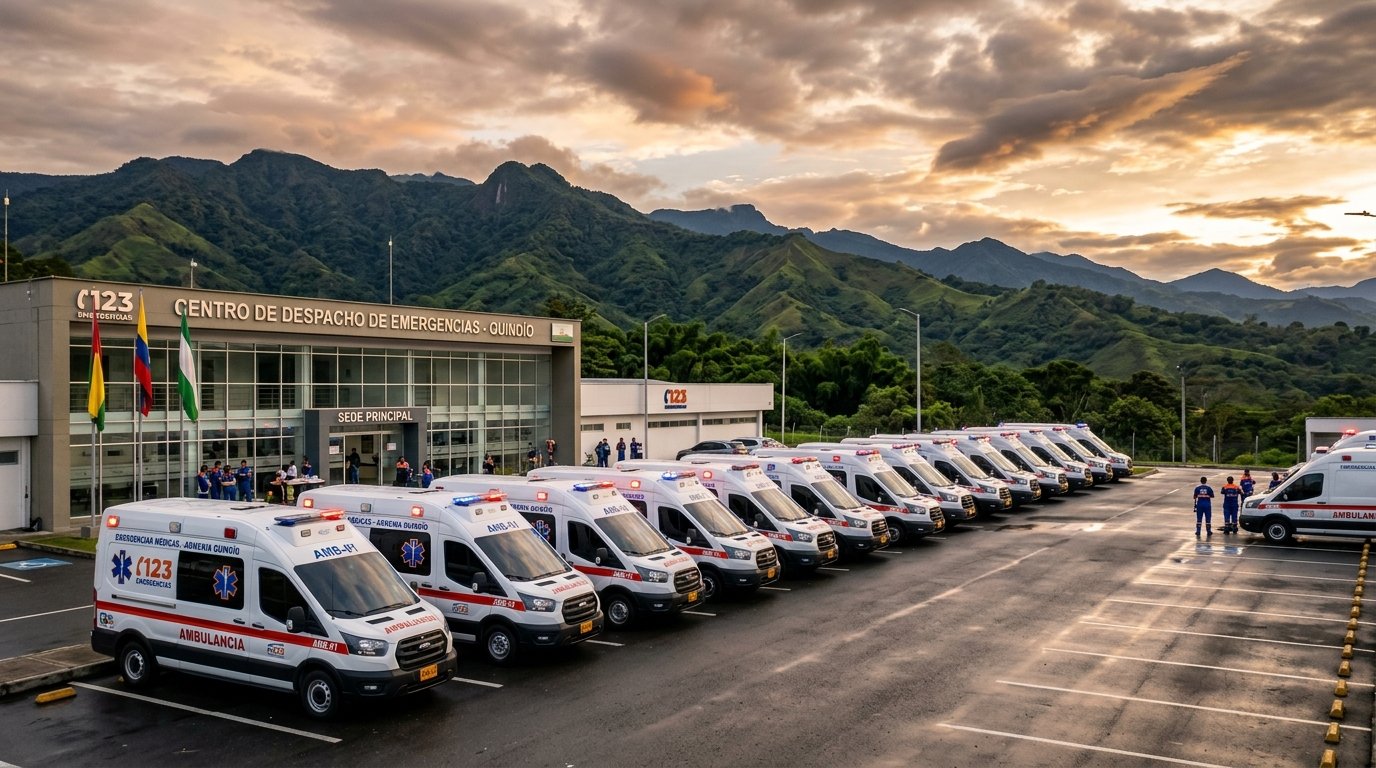 Flota de ambulancias en la base de despacho